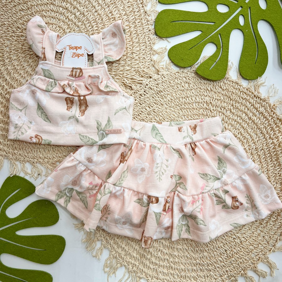 Conj. Blusa Ursinhas e Short Saia - Salmão